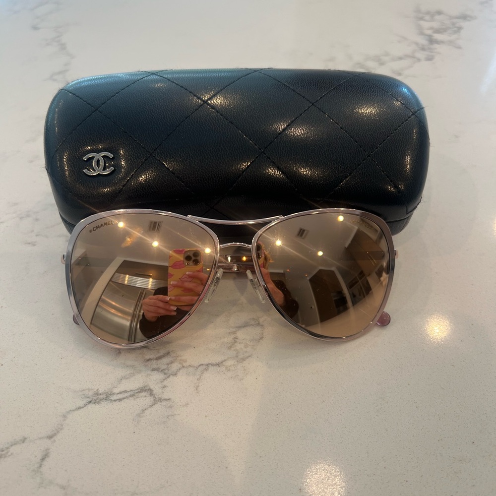 Chanel Gold Aviator Sunglasses